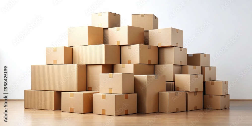 Fototapeta premium Stack of cardboard boxes for shipping and storage, boxes, cardboard, stack, storage, shipping, warehouse