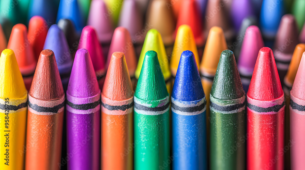 A close-up of a crayon box with crayons neatly arranged in a rainbow of colors.
A close-up of a crayon box with crayons neatly arranged in a rainbow of colors.