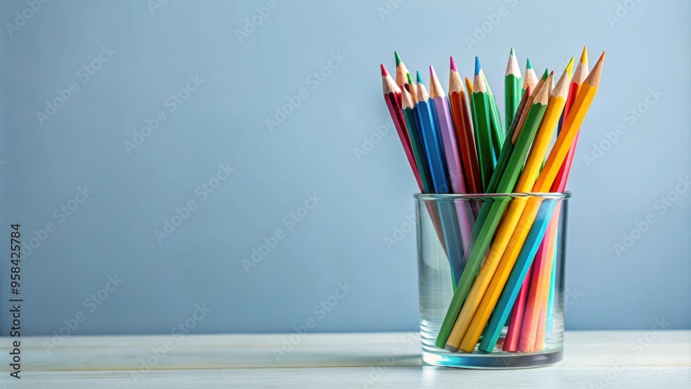 Fototapeta premium Pencils neatly arranged in a glass holder, pencils, glass, holder, organization, stationary, office, supplies, neat