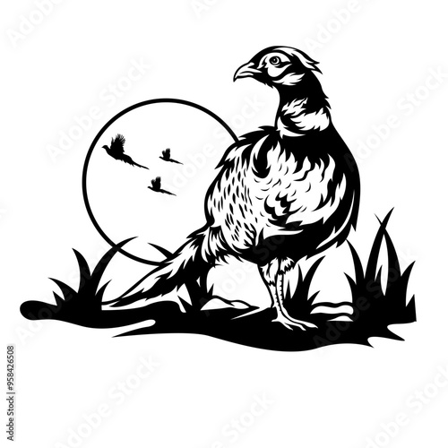 Pheasant Bird | Pheasant Hunter | Wildlife | Bird | Bird Lover | Wild Animal | Bird Hunter | Flying Bird | Original Illustration | Vector and Clipart | Cutfile and Stencil