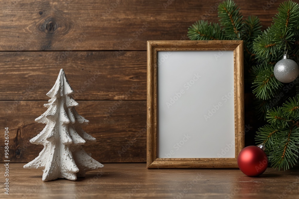 Obraz premium Mockup frame with Christmas decoration