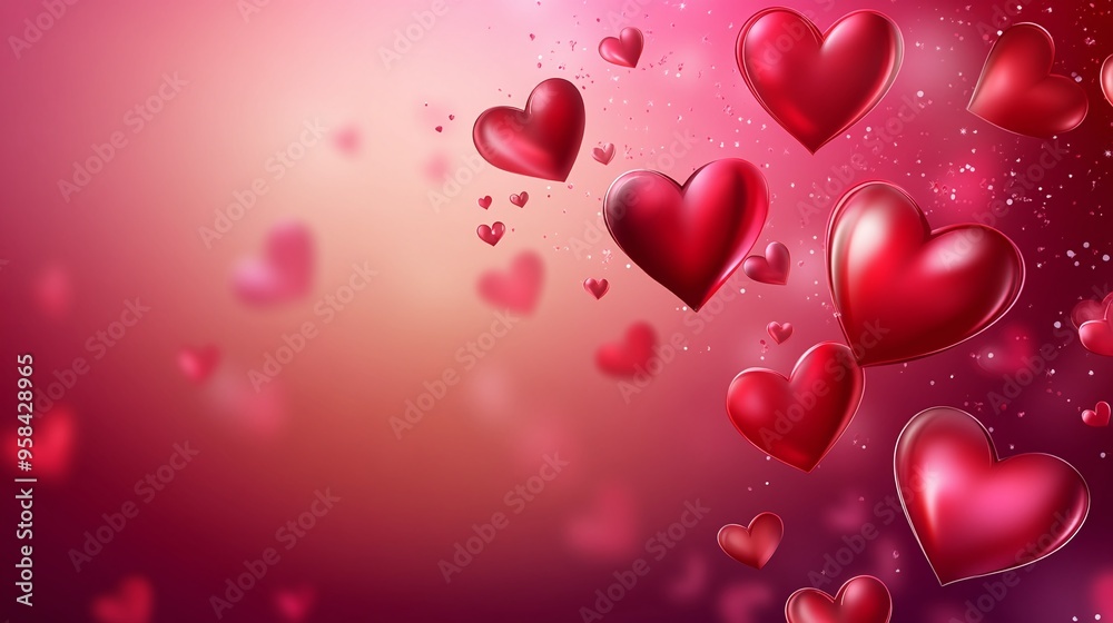 Floating Red Hearts on Pink Gradient Floating Red Hearts on Pink Gradient