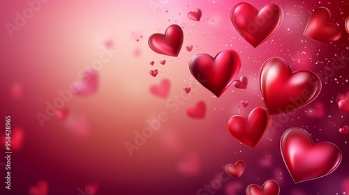 Floating Red Hearts on Pink Gradient