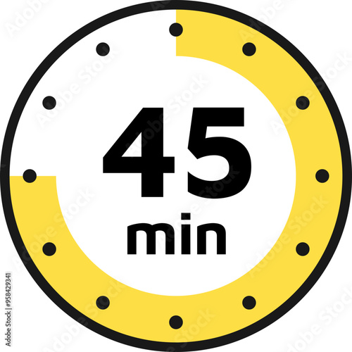 45 minutes timer, clock, stopwatch icons. Countdown timer