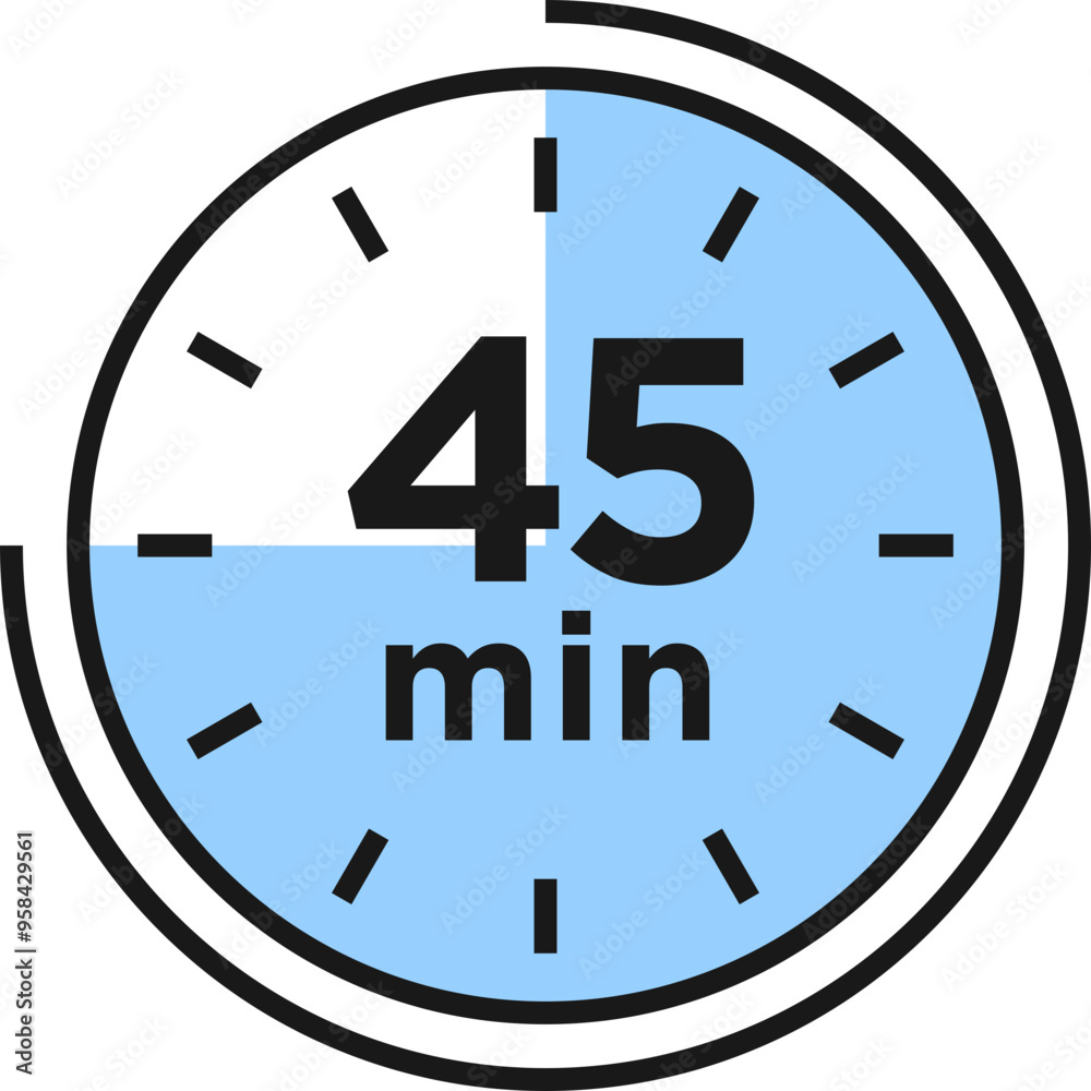 45 minutes timer, clock, stopwatch isolated icons. Countdown timer 45 minutes timer, clock, stopwatch isolated icons. Countdown timer