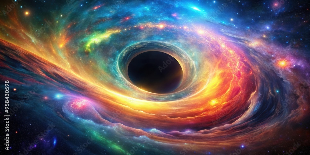 A stunning cosmic swirl of colors and lights resembling a black hole nebula, space, astronomy, universe, galaxy, nebula A stunning cosmic swirl of colors and lights resembling a black hole nebula, space, astronomy, universe, galaxy, nebula
