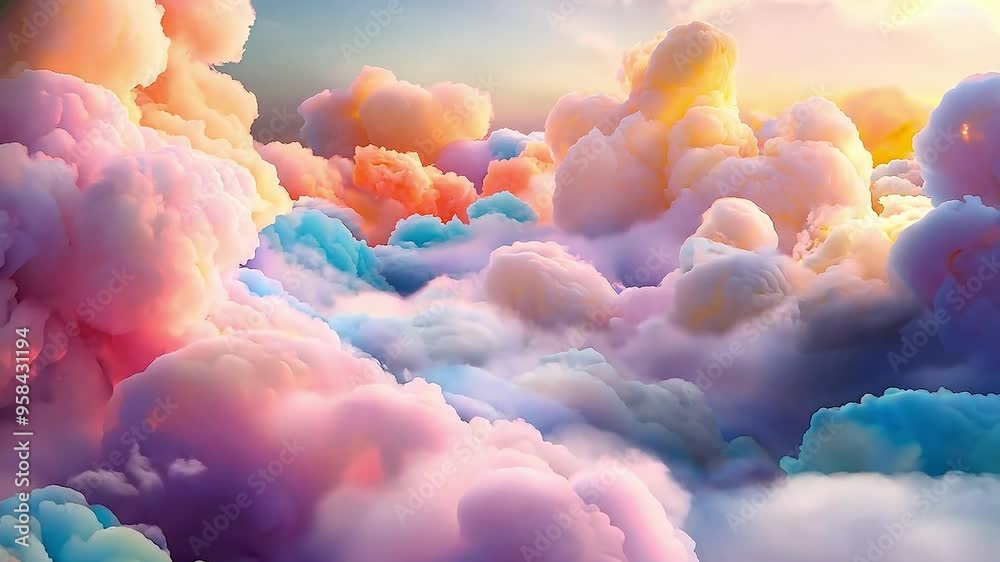 Colorful cotton candy land, Fantasy colorful cotton candy fairytale festive land	