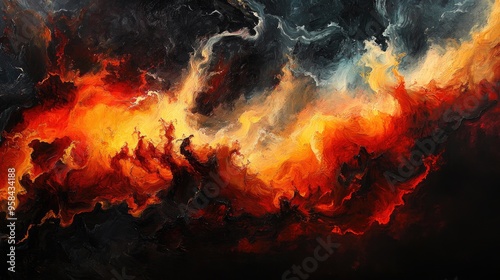 Fiery flames with vivid colors, set against a dark backdrop, evoking a sense of danger and power.