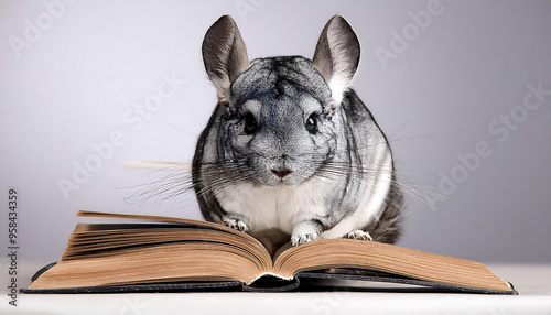 Chinchilla Reading a Book Cozy and Cute Moment photo