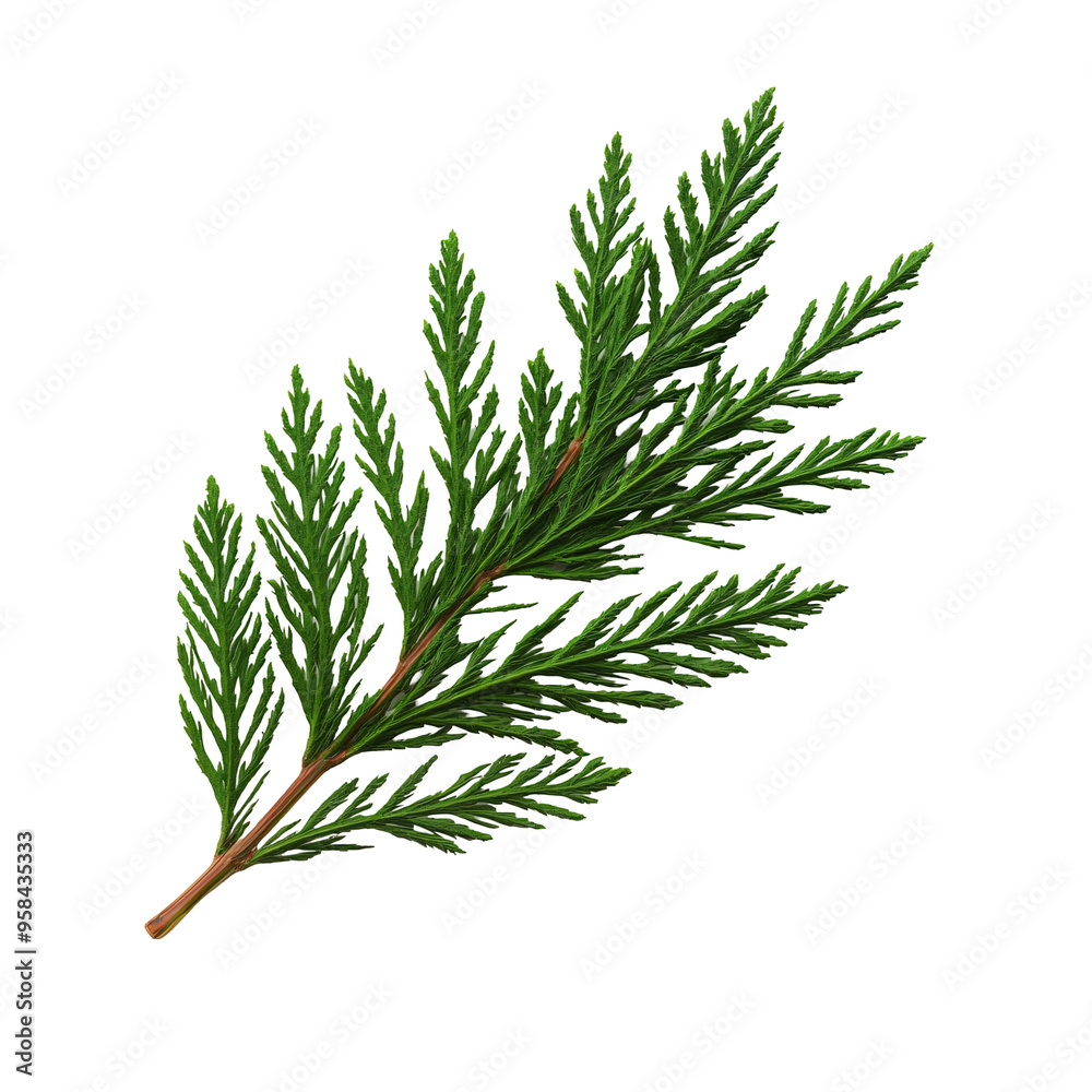 Close-up of a vibrant green cedar leaf, showcasing its intricate needle-like structure and natural beauty.