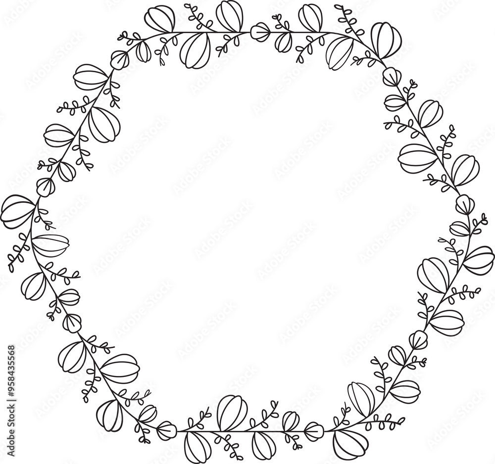 Floral Wreath Line Illustration Floral Wreath Line Illustration