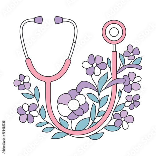 Stethoscope with Flowers Illustration