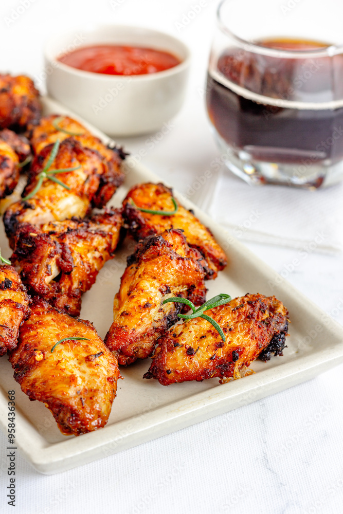 Chicken Wings, Chicken Appetizer with Condiments Vertical Photo Chicken Wings, Chicken Appetizer with Condiments Vertical Photo