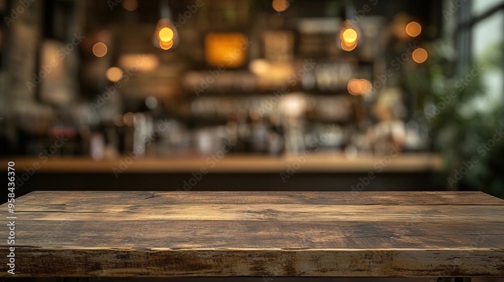 A rustic wooden table in a cozy cafe setting, with warm lighting and a blurred background, ideal for food and drink presentations. A rustic wooden table in a cozy cafe setting, with warm lighting and a blurred background, ideal for food and drink presentations.