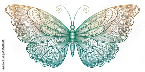 Smooth butterfly outline artwork design with intricate details on wings, butterfly, outline, artwork, smooth, detailed, wings photo