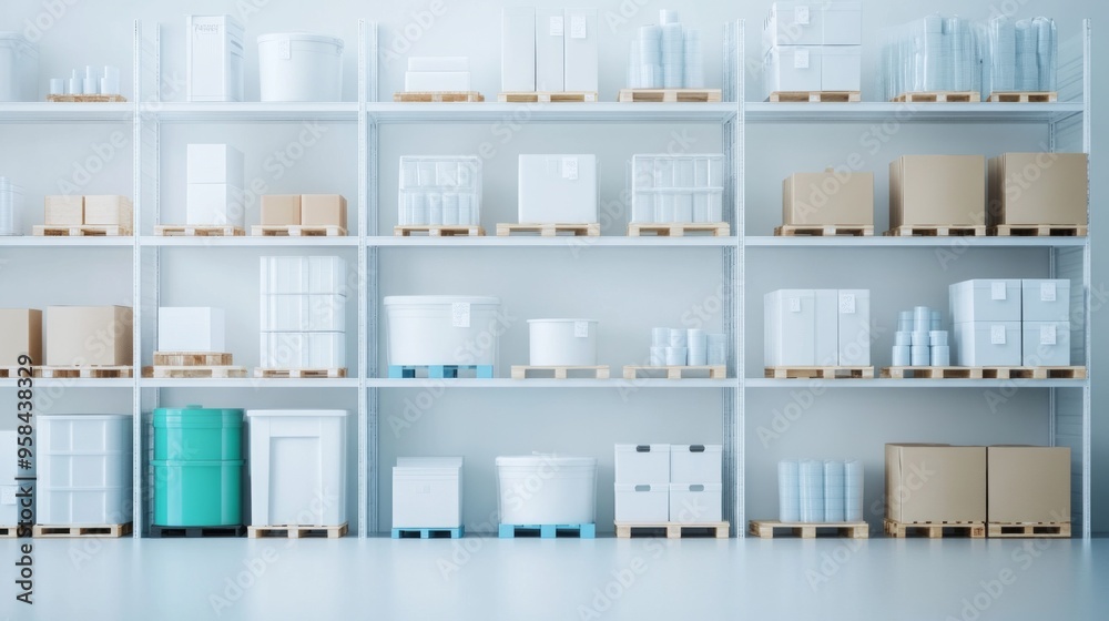 Efficient Storage Room, a well-organized space featuring labeled bins and shelves for easy access, emphasizing tidiness in a minimalist and clean environment with ample free space Efficient Storage Room, a well-organized space featuring labeled bins and shelves for easy access, emphasizing tidiness in a minimalist and clean environment with ample free space