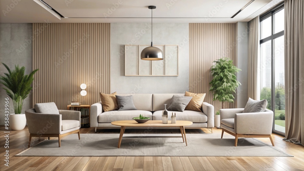 Modern living room with minimalist furniture and neutral color scheme, modern, living room, interior, minimalist Modern living room with minimalist furniture and neutral color scheme, modern, living room, interior, minimalist