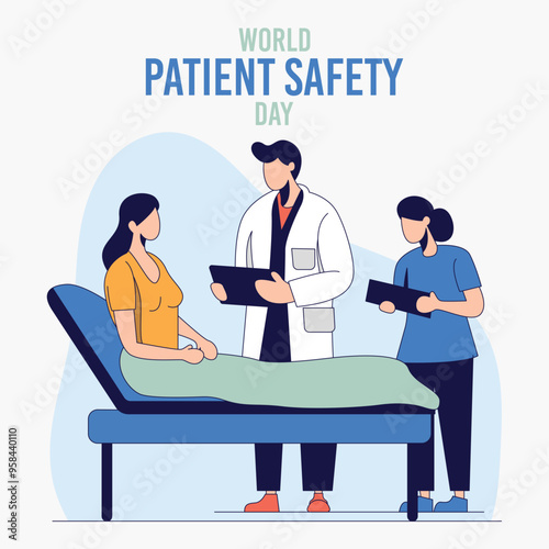 World Patient Safety Day Illustration - A Doctor and Nurse Caring for a Patient in a Clinical Setting