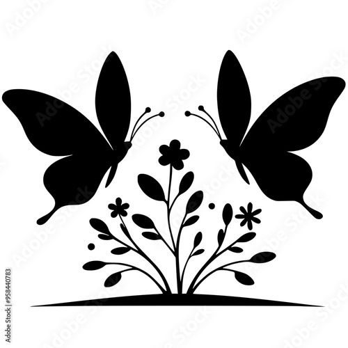 Elegant butterfly pair silhouette design