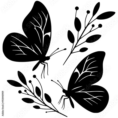 Elegant butterfly pair silhouette design