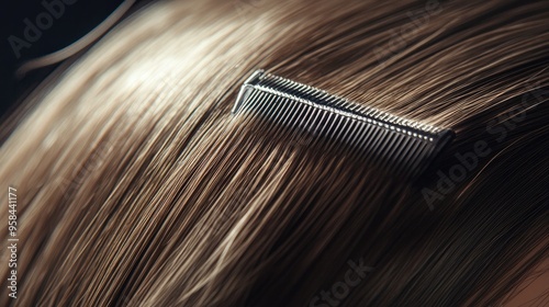 a comb gliding through silky, straight hair during styling