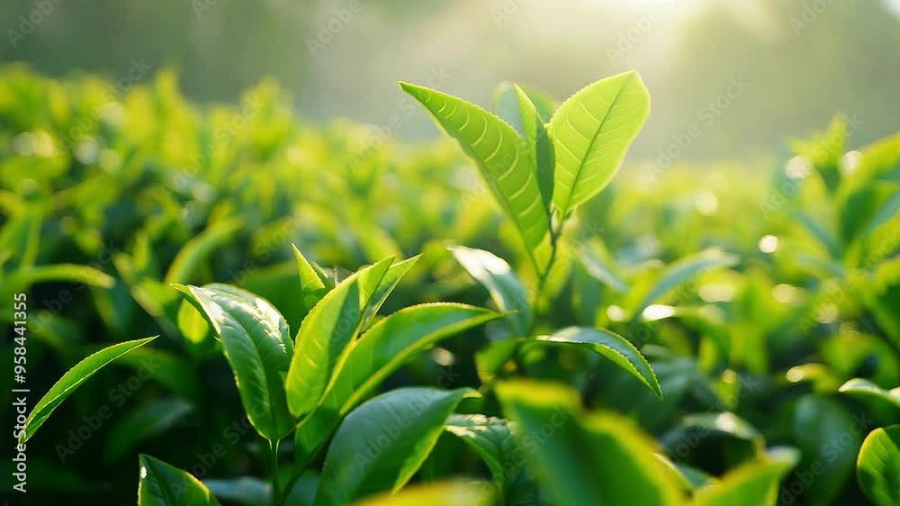 Fresh tea leaves at tea plantation, Green tea leaves Fresh tea leaves at tea plantation, Green tea leaves