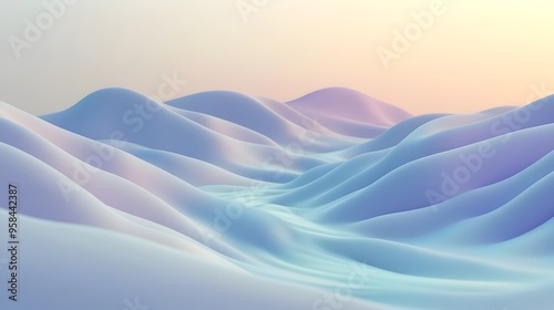 Ethereal Landscape of Undulating Pastel Waves and Geometric Mounts