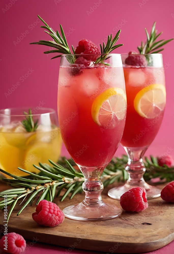 Refreshing drink Raspberry Rosemary Bliss with ice