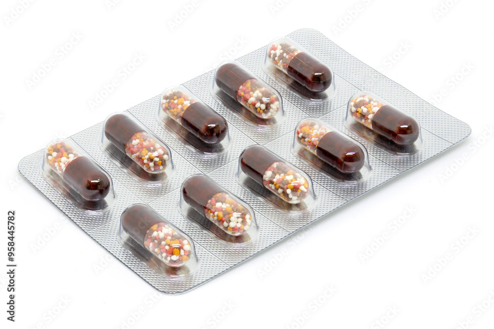 Pharmaceutical Medicine. Brown Capsules. Medicine Pills