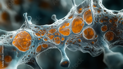 Electron microscopy of nerve bundle cross-section showing axon and myelin sheath arrangement
 photo