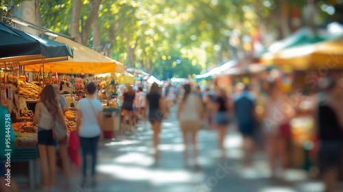 Wallpaper Mural A lively street fair scene with an abstract, blurred background, capturing the energy of the event with colorful stalls and people, leaving ample copy space Torontodigital.ca