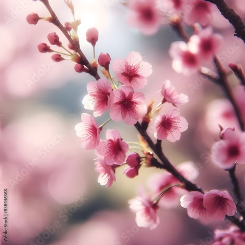 Delicate Pink Sakura Blossoms in Spring