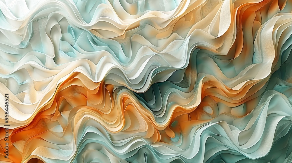 Obraz premium Abstract background with swirling, flowing lines in blue, white and orange tones.