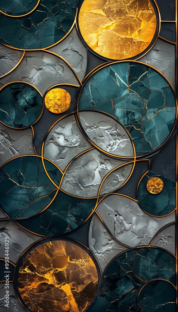 Fototapeta premium Abstract Geometric Pattern with Gold and Teal Circles