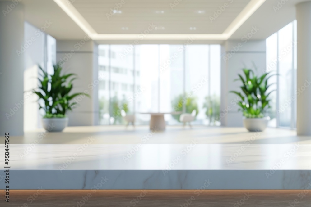 Fototapeta premium Product podium backdrop window table plant.