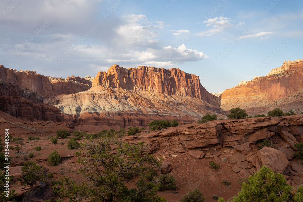 A breathtaking sunrise view of red rocks at Capitol Reef National Park, Utah. A breathtaking sunrise view of red rocks at Capitol Reef National Park, Utah.