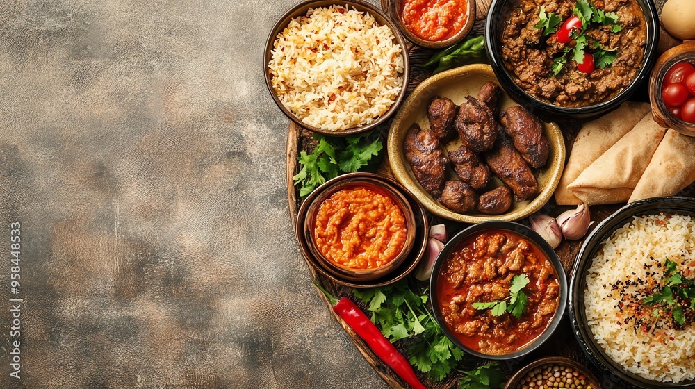 Assorted Indian Dishes on a Rustic Wooden Tray Assorted Indian Dishes on a Rustic Wooden Tray