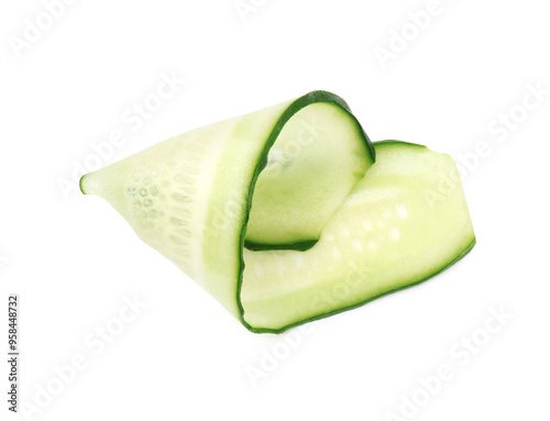 Fresh slice of cucumber isolated on white, top view photo