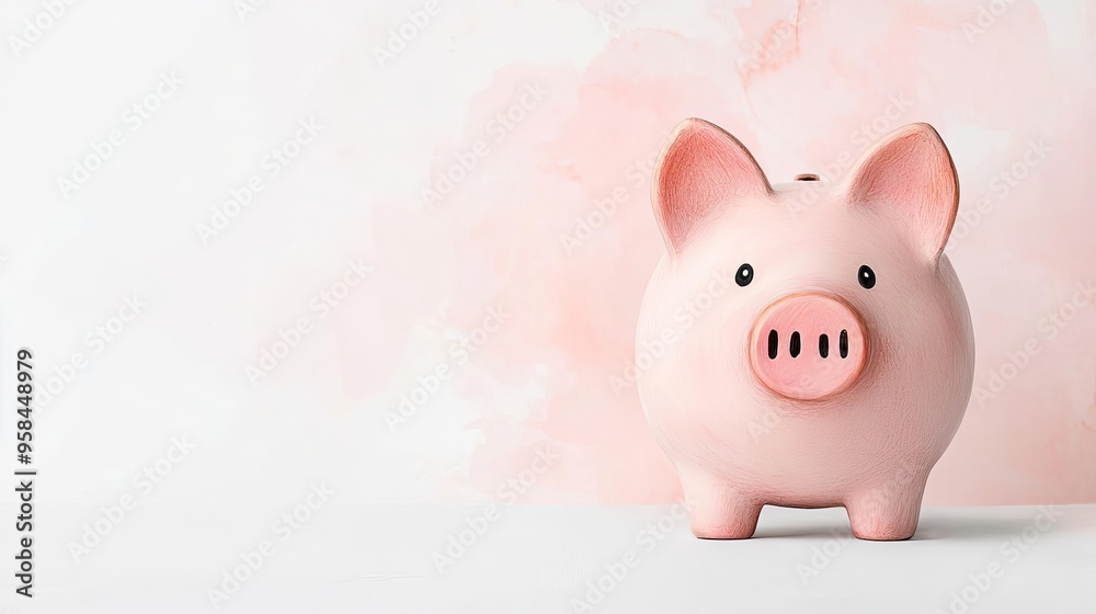 Piggy bank being filled, content expression, Watercolor style Piggy bank being filled, content expression, Watercolor style