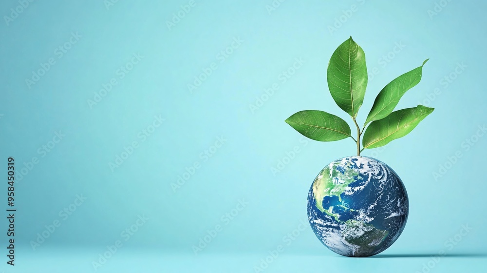 A globe with vibrant green leaves symbolizes a sustainable future and environmental awareness. A globe with vibrant green leaves symbolizes a sustainable future and environmental awareness.