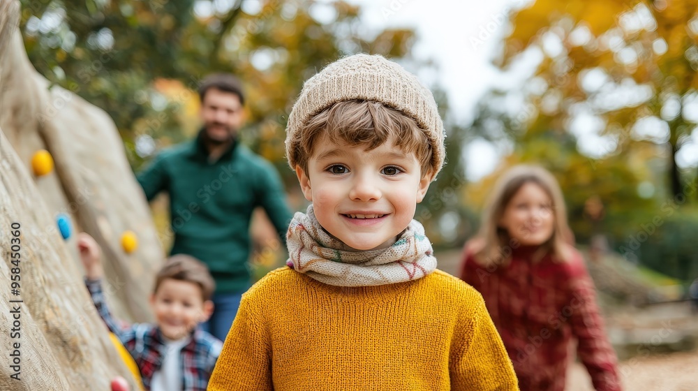 A cheerful boy in a cozy sweater enjoys an autumn day outdoors with friends and family, surrounded by vibrant fall colors. A cheerful boy in a cozy sweater enjoys an autumn day outdoors with friends and family, surrounded by vibrant fall colors.