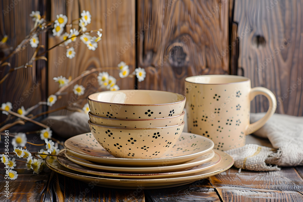 Fototapeta premium Yellow family simple tableware