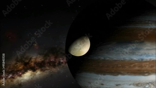 Animation of Europa, Jupiter's moon, orbiting around the planet. photo