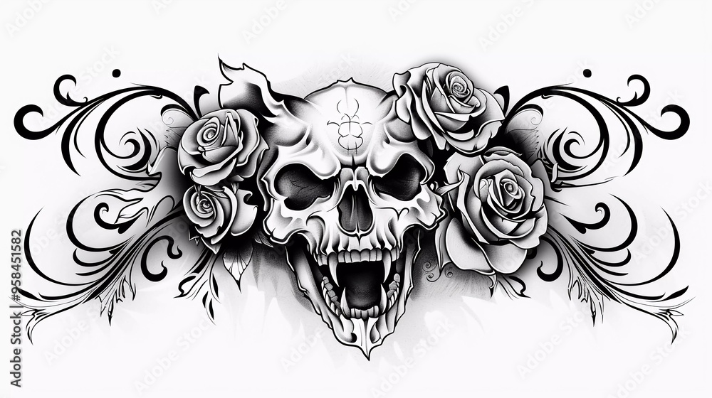 bear head bones with tribal style illustration in black and white bear head bones with tribal style illustration in black and white