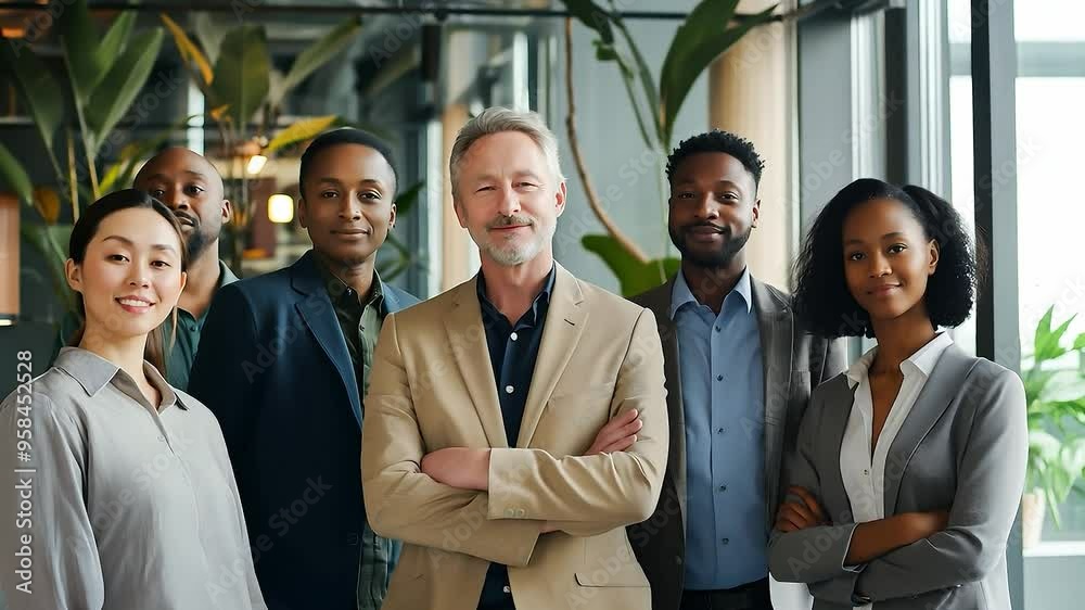 Portrait of successful group of business people at modern office looking at camera. Portrait of happy businessmen and businesswomen standing as a team Portrait of successful group of business people at modern office looking at camera. Portrait of happy businessmen and businesswomen standing as a team