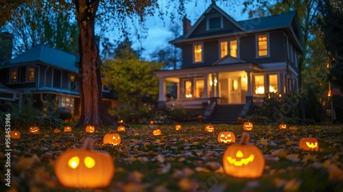 jack-o-lanterns in yard