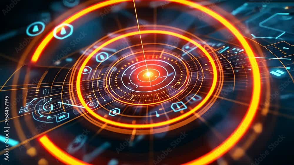 Exploring neon precision in digital art with vibrant circular patterns at the tech showcase