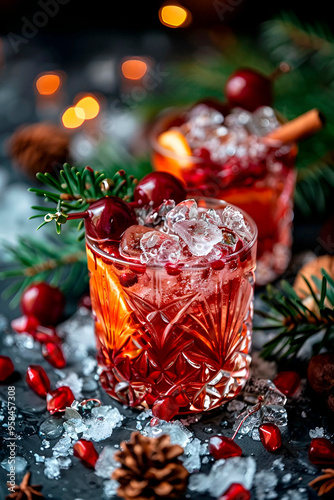 Frosty Fizz: Festive Christmas Cocktail with Rosemary and Cranberries