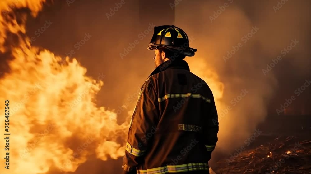 Firefighter Faces Raging Flames During Nighttime Rescue Operation Generative AI Firefighter Faces Raging Flames During Nighttime Rescue Operation Generative AI