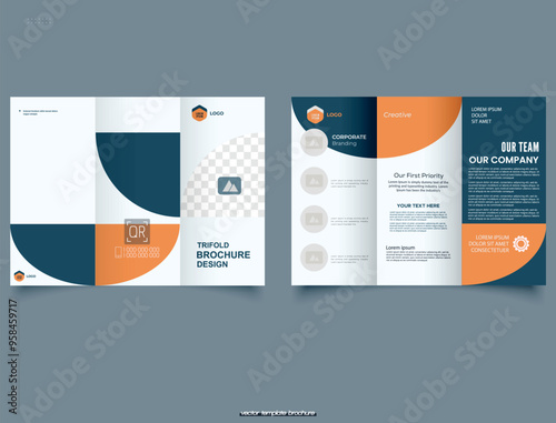Trifold Brochure Template with Photo. Flyer and Leaflet, Cards, Landing, Website Design.